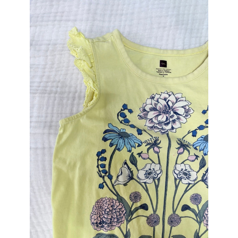 Girls Tea Yellow Floral Casual Dress Size 6 cotton - Picture 8 of 8